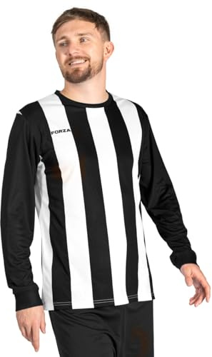 FORZA Randig långärmad tröja för män [XS-XXL] – premium långärmad fotbolls-t-tröjor jersey | 5 randiga färgalternativ, Svart och vit, L