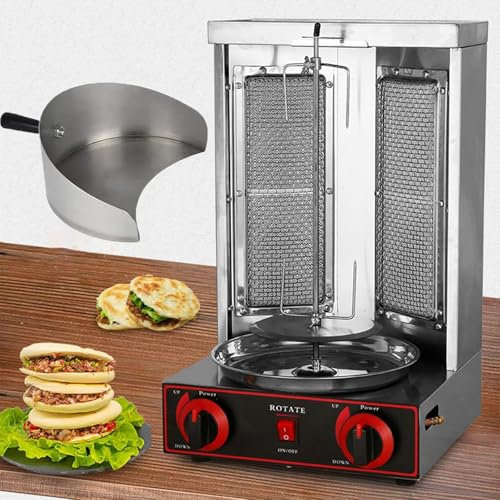 Dfdieratve MáQuina para Hacer Shawarma, Asadores a Gas, MáQuina Giratoria para Cocinar Shawarma de Pollo con 2 Quemadores, para Asador en el Hogar, Al Aire Libre y En el JardíN,barbecuestove+Shovel