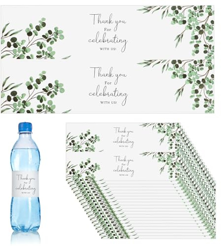 50uds Etiquetas para Botellas de Agua de Boda, Hojas Impermeables Gracias Pegatinas para Envolver Botellas de Agua para Decoración Bodas Baby Shower Suministros Fiestas Cumpleaños (Estilo 3)