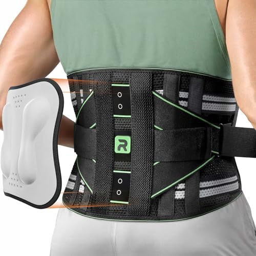 Rakiie Back Support Belt for Men Women, 8x Lumbar Support with 3D Pad, Breathable Back Brace for Lower Back Pain Relief, Herniated Disc, Sciatica (Green, XL)