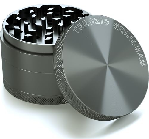 TEEQZIO Herb Grinder Large Crusher Ø 75mm, Aluminum Alloy 4-Piece for Spice, Seasonings, Herb with Pollen Scraper & Brush (Grey)