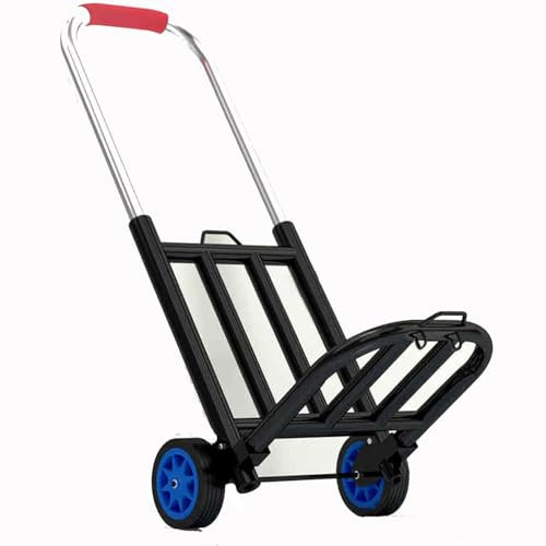 Transportwagen Stapelbarer Handwagen mit höhenverstellbarem Griff inkl Rollen Große rutschfeste Ladefläche (44cm)