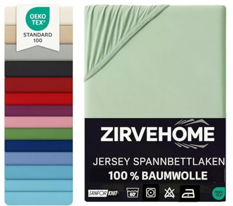 Spannbettlaken 90x200-100x200 cm - Jersey Spannbetttuch 100% Baumwolle - Komfort Bettlaken für Matratzen bis 25 cm Höhe, Spannbettlaken Farbe Eukalyptus
