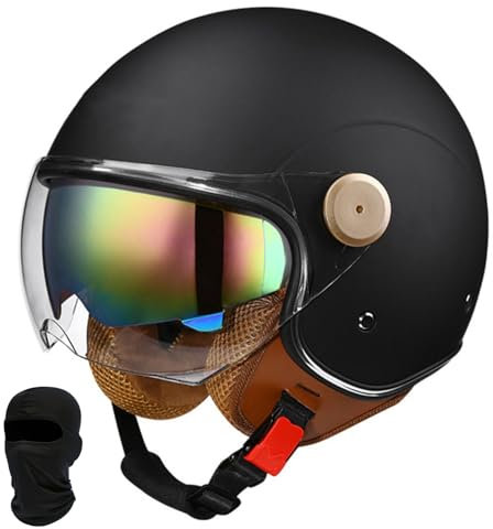 Beyswage 3/4 Rollerhelm Retro Motorrad Helm Jethelm Mit Doppelbrille Komfortfutter Chopper Helm Mit ECE Zulassung Motorradhelm Halbschale Für Erwachsener Herren Damen Vintage Motorradhelm