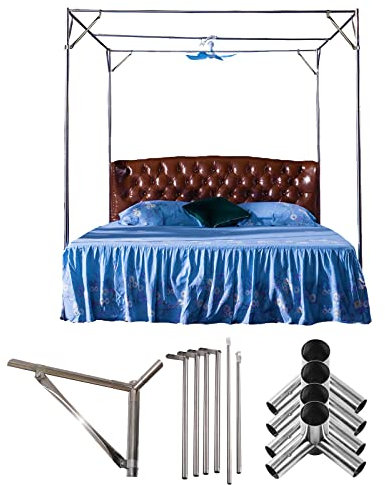 WMXZHJ Princess Mosquito, Moskitonetzrahmen aus Edelstahl mit schräger Stange und hängender Fächerstange für Himmelbett, verdickte T-Rahmenhalterung für 4-Eckbett, 8 x 2 m