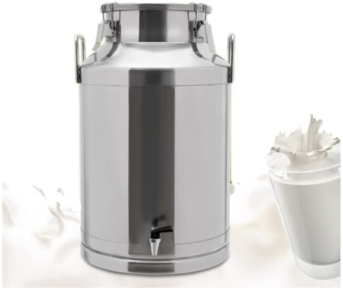 Lechera de acero inoxidable, jarra de leche de metal con tapa sellada, lata de leche grande para leche, vino, agua, líquido, cubo de leche de acero inoxidable con grifo