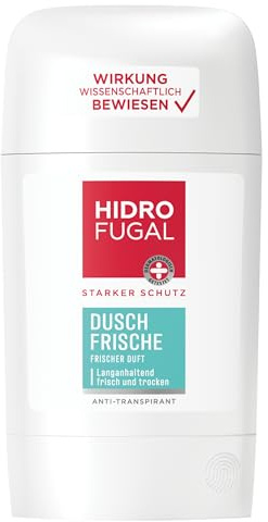 Hidrofugal DUSCH FRISCHE Stick, starkes Antitranspirant mit frischem Duft, Deo Stick ohne Ethylalkohol für zuverlässigen Schutz gegen Schweiß & Körpergeruch (50 ml)