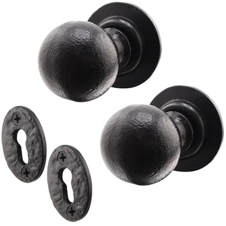 EAI Black Iron Door Knob Set - 1 Pair of Cast Iron Antique Ball Mortice Knobs & Escutcheons