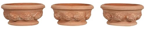 Biscottini Set 3 Vasi in Terracotta Artigianale Made in Italy 30x14x30 cm - Fioriera Rotonda per Piante - Vasi decorativi Esterno e Interno - Ciotola in Terracotta per Fiori -Vaso Moderno Decorato