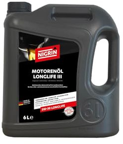 NIGRIN Motorenöl 5W-30 LongLife III | 6 Liter | für Pkw- Otto- und Dieselmotoren einschließlich Partikelfilter, Mehrbereichsmotoröl auf HC-Synthese Basis, VW 504 00/507 00/503 00/506 00