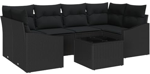 vidaXL Garten-Sofa-Set mit Kissen 7 pcs Schwarz 55 x 55 x 37 cm, Garten und Terrasse, Moderne Gartenmöbel, modulares Sofaset, wetterfeste Aufbewahrung, Loungesitz, bequem!