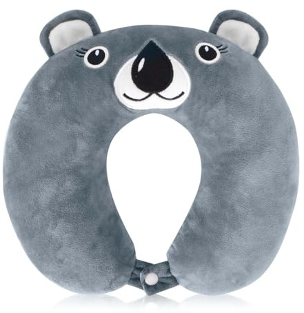 Hnonoxy Coussin Voyage Enfant Vert,Oreiller de Voyage en U Mignon avec Sac de Rangement, Oreiller de Voyage Portable pour Avion, Voiture, Train, Maison, Bureau,Coussin de Repos pour Dormir - Gris