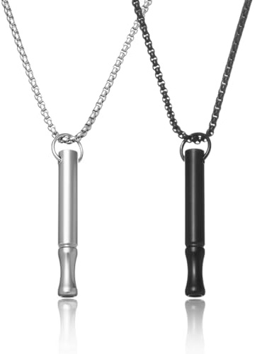 2 Stück Rauchentwöhnung Hilfsmittel, Rauchfrei Halskette Kette， Anti Raucher Pfeife Atemkette,Breathing Necklace Für Panikattacken Anxiety, Silber, Schwarz