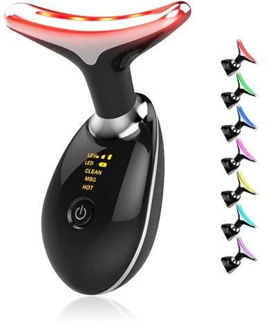 Rurolo Face Massager with Led Light: 7-Color Facial Device - Neck Wrinkles Tightening Wand - Vibration Tool for Skin Care, Black