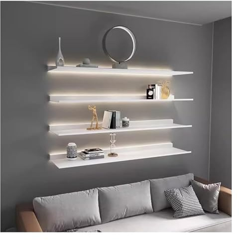 LJYKBFL Schwebende Wandregale mit LED-Licht, an der Wand montierte lichtemittierende Regale, Metall-Display-Bücherregal, Lagerregal für das Wohnzimmer, nur 1 Stück (weiß, 100 x 20 cm)