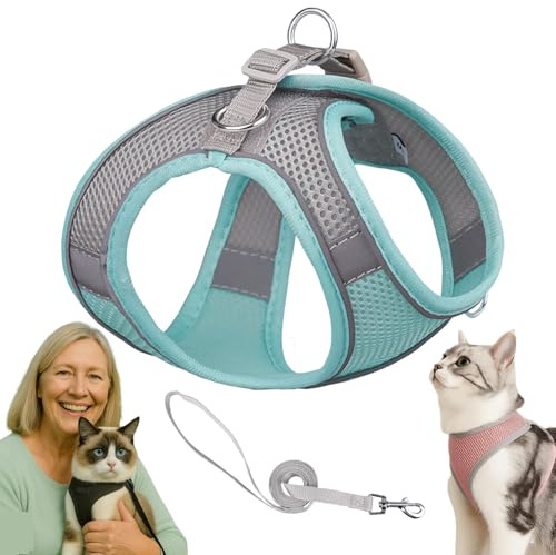 Katzengeschirr, Katzengeschirr Mit Leine Ausbruchsicher, Atmungsaktive Bequemes, Mit Reflektierenden Streifen, Geeignet FüR Katzen Und Hunde (Mintgrün,M)