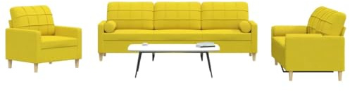 Qnhdfrt Sofa-Set aus Stoff in Hellgelb mit Dekokissen Sessel Zweisitzer Dreisitzer für Wohnzimmer