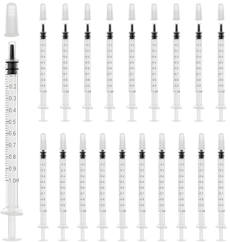 Yatrosynth Siringa di Plastica, 20Pcs 1ml Siringhe in Riutilizzabili, con Tappo, Senza Ago, per Laboratori Scientifici, Alimentazione Animali Domestici, Pittura Artistica