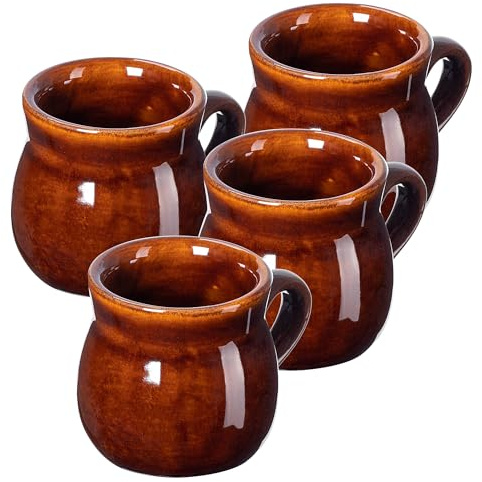 KADAX Juego de 4 vasos de barro, 250 ml, tazas de cerámica con asa para vino caliente, hidromiel y té, taza de cerámica hecha a mano, taza de Navidad, taza de vino caliente de arcilla