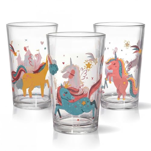 HOMELYN Kindergläser aus Glas 3er Set mit Einhorn Motiven – 200 ml Trinkgläser Kinder – Spülmaschinenfeste Kindergläser – Kinder Gläser Set aus Glas – Trinkglas Kinder Geschenkidee
