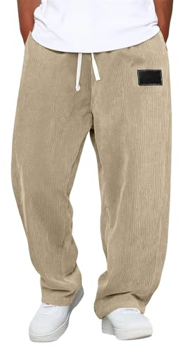 Pantalon Homme Velours Cotelé Grosse Cote Taille Elastique Baggy Pantalon Kirakuco De Travail Cordon Mode Casual Sweatpants Droite Coupe Ample Pantalons Japonais per Jogging avec Poche