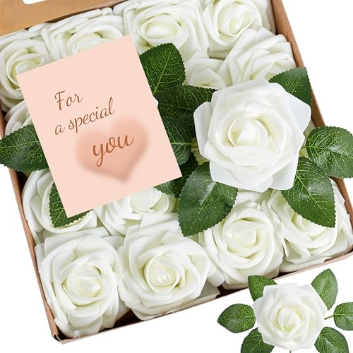 XIANNVXI 16 Stück Weiß Künstliche Rosen Weiße Blumen Deko Fake Rose Blumenstrauß Rosen Plastikrosen Romantisch Valentinstag Hochzeitsdeko Tisch Verlobung Brautstrauß Roses 6 Blätter 17 cm Stängel