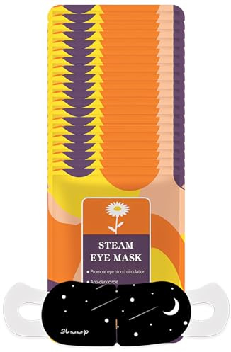 hommova 24-Pack Steam Eye Masks, Self-Heating Warm Eye Mask for Sleep, Disposable Moist Hot Compress for Dry Eyes, Puffy Eyes, Dark Circles & Stress Relief（Chamomile）