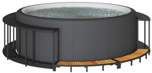 Kaloriko Bordo per vasca idromassaggio con vano portaoggetti e scala in legno nero, in polyrattan, robusto accessorio per piscina per spa e vasca idromassaggio, copertura impermeabile per esterni con