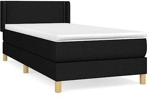 QJBSAVVA Boxspringbett 80x200 cm Schwarz mit Matratze und Topper - Polsterbett mit Taschenfederkernmatratze und Höhenverstellbarem Kopfteil für Einzelschläfer, Stoff Einzelbett Bettanlage