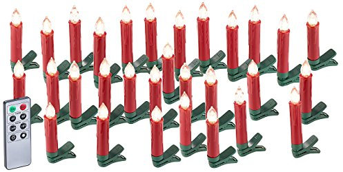 Lunartec 30er-Set LED-Weihnachtsbaum-Kerzen mit IR-Fernbedienung, rot