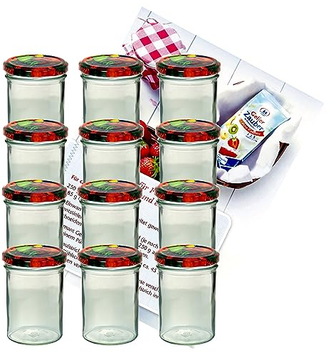 MamboCat 12er 435 ml Sturzglas-Set | Einmachgläser + Twist-Off-Deckel Obst + GRATIS Rezeptheft | einkochen & konservieren | backofengeeignet