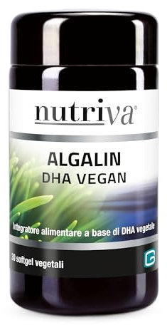 NUTRIVA Algalin DHA è un integratore alimentare a base di olio vegetale algale puro e privo di contaminanti, per una normale funzione cerebrale e visiva, adatto anche in gravidanza, Vegan, 30 Softgel