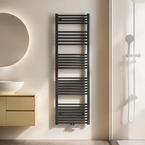 EMKE Handtuchheizkörper Gerade 1600x500 mm - Badheizkörper mit Mittelanschluss, Effizienter Handtuchwärmer Handtuchtrockner Heizkörper für Bad, Anthrazit, 654W