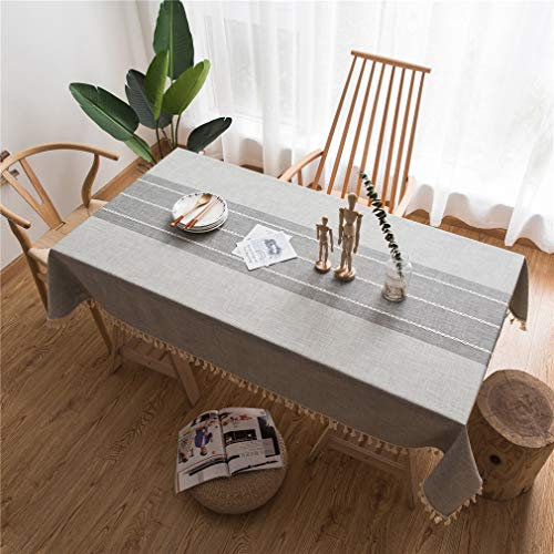 X-Labor Abwaschbar Tischdecke mit Quaste Eckig Wasserdicht Baumwolle Leinen Tischtuch Tischwäsche Pflegeleicht Garten Zimmer Tischdekoration Grau 100 * 140cm