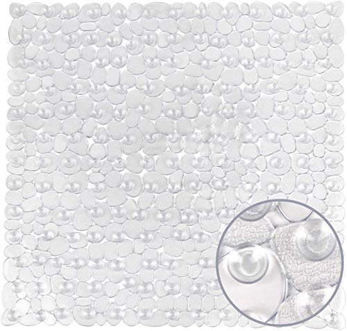 WELTRXE Duschmatte, Antirutschmatte aus Kunststoff für Kinder und Familie Dusche, rutschfeste Badewannenmatte mit Hunderte Saugnäpfen, Quadratisch Duscheinlage PVC 54 x 54 cm Transparent