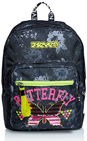 Seven New Fit Girl Schulranzen mit Trinkflaschenfach, gepolsterter Rucksack für Schule, Sport, Freizeit, Geräumige Schultasche für Mädchen und Jungen, mehrfarbig