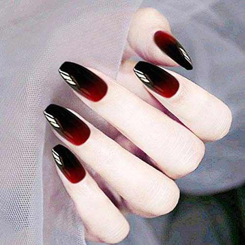 Jovono Falsche Nägel Schwarz Rot Gefälschte Nägel Langer Kopf Nägel Künstliche Viereckige Vollnägel für Frauen und Mädchen (24PCS)