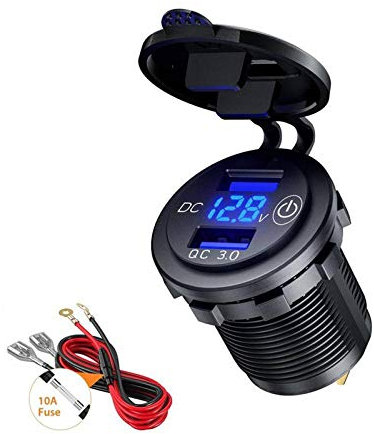 Thlevel USB Car Charger Socket Mini Dual QC3.0 Port Quick Charge 12V 24V Car Adapter with LED Digital Voltmeter and Switch 36W