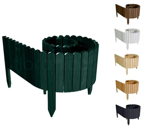 Floranica Rollborder Recinzione in legno flessibile 200 x 40 cm Verde Legno di pino Bordatura aiuole prato Staccionata in legno Decorazione da giardino per frutteti Palizzata