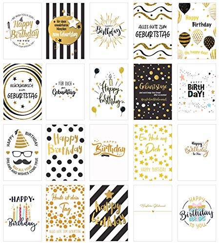 Edition Seidel Set 20 exklusive Premium Geburtstagskarten mit Briefumschlag. Glückwunschkarte Grusskarte Geburtstag Geburtstagskarte Mann Frau Karten Happy Birthday Billet Sprüche