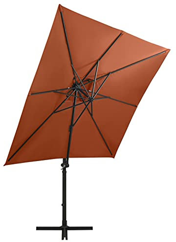 Tidyard Kippbar 360° drehbares Ampelschirm Sonnenschirm Gartenschirm Mit 8 Schirmrippen,Strandschirm Marktschirm Schirm Terrasse Balkonschirm 250 x 230 cm mit Mast und 24 LED-Leuchten