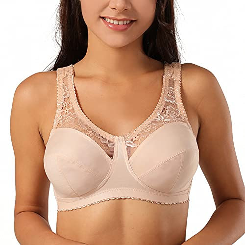 BCHRAYIUP UK Plus Size Minimiser Bra Women Non-Wired No Padded Full Coverage Cup Bra 38-G Beige