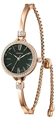 TIME100 Reloj de Pulsera Analógico Elegante de Cuarzo para Mujer con Esfera Redonda Correa de Pulsera con Tachuelas de Diamantes Impermeable
