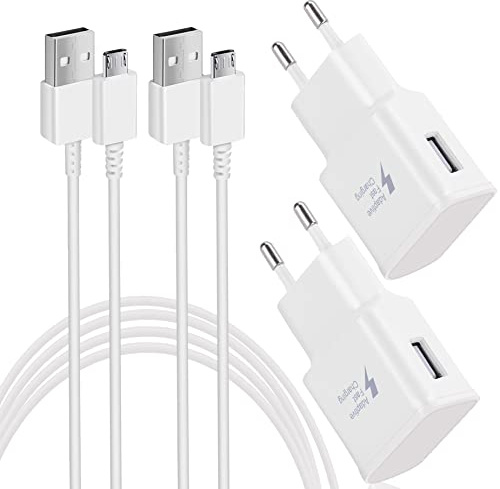 Ladegerät für Samsung Schnellladegerät Netzteil mit Micro USB Schnellladekabel 1.5M Kompatibel mit Samsung Galaxy S7 S7 Edge S6 S5 S4 S3 Note 5 4 Xcover 4 3 2 J4+ A5 A7 J5 J7 Tab (2er-Pack, Weiß)