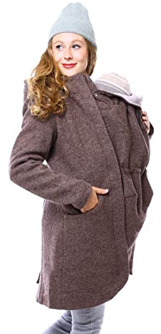 Viva la Mama - Babytragejacke aus Wolle Umstandsmantel Wollwalk - REYKJAVIK - braun - M