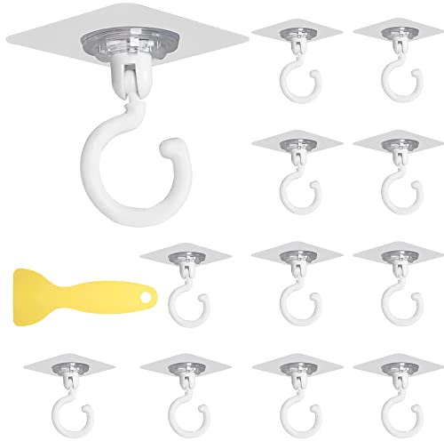 THATSRAD 12 Stücke Haken Selbstklebend Deckenhaken 360 grad Drehen Klebehaken Decke Magische Haken max 5kg Ohne Bohren Handtuchhaken Transparent Drehbar Decke Wandhaken für Schlafzimmer Küche Bad