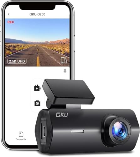 Cámara de Coche WiFi GKU Dashcam UHD 4K 2160P con Tarjeta 64G, Super Visión Nocturna, WDR, Diseño Ultra-Compacto, Gran Angular 170°, Sensor G, Grabación en Bucle, Monitor de Aparcamiento 24H, MAX 256G