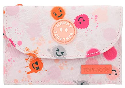 Depesche 12286 TOPModel Happy Together - Portemonnaie in Rosa mit Model-Motiv und Smiley-Muster, Geldbörse mit Fächern für Münzen, Scheine und Karten