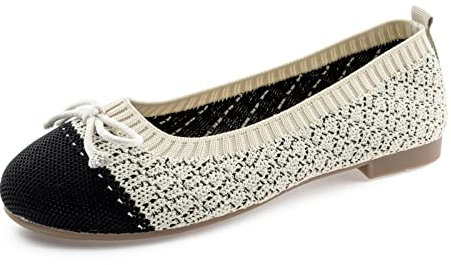 RVROVIC Women Flat Shoes Knitted Lightweight Slip-on Loafers Breathable Soft Comfortable Ballet Flats