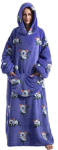 JOREAY Extra lång överdimensionerad filt huvtröja, vuxna kvinnor mys fleece bärbar filt, fluffig gigantisk huvtröja för tonåringar, Koala, L-XXL Plus Extra Tall